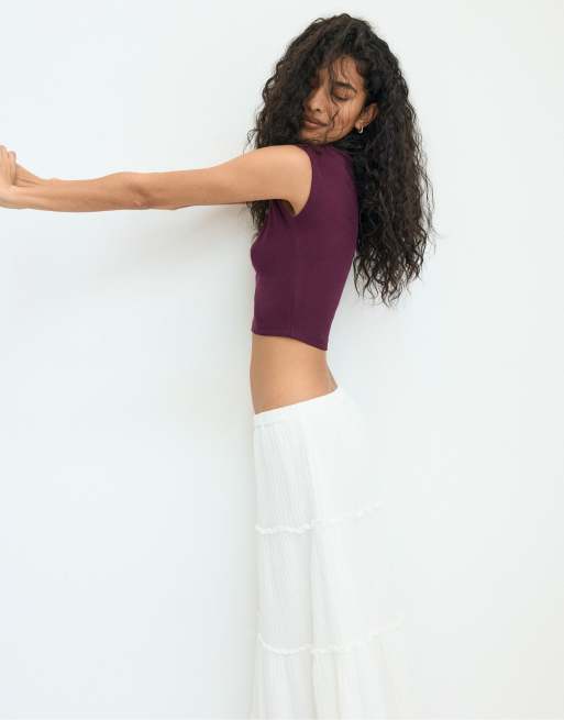 Stradivarius basic t-shirt corta aderente viola, 2 di 4