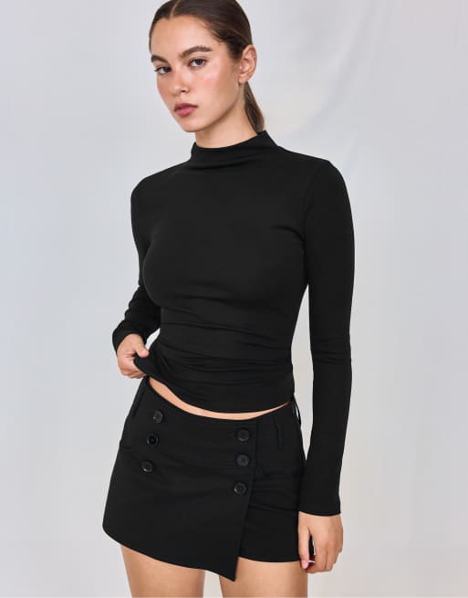Stradivarius basic t-shirt med ståkrage i svart, 2 av 6