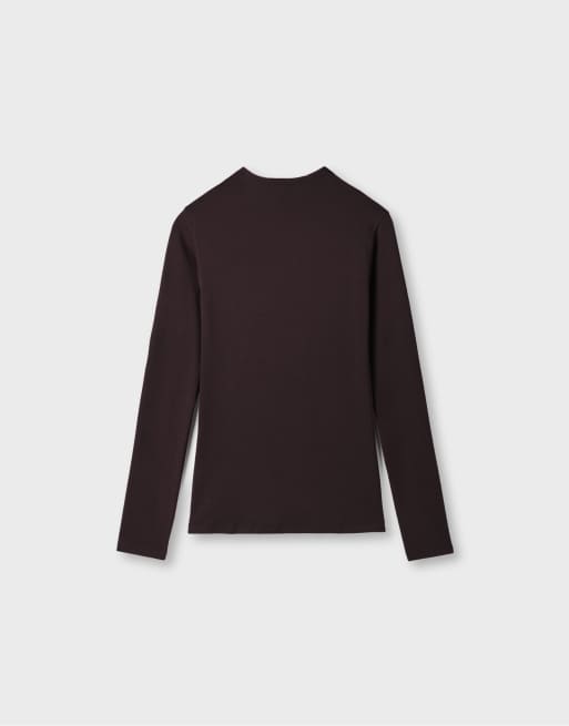 Stradivarius basic T-shirt med ståkrave i brun, 6 af 7