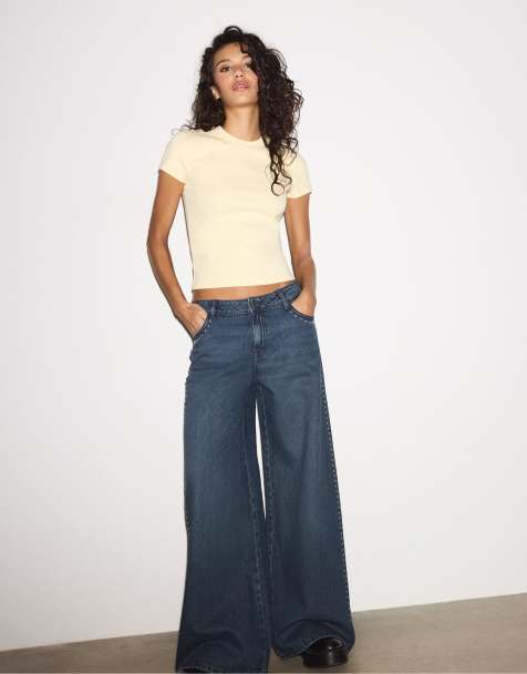 Stradivarius - Basic T-shirt met korte mouwen en ronde hals in pastelgeel - view 1