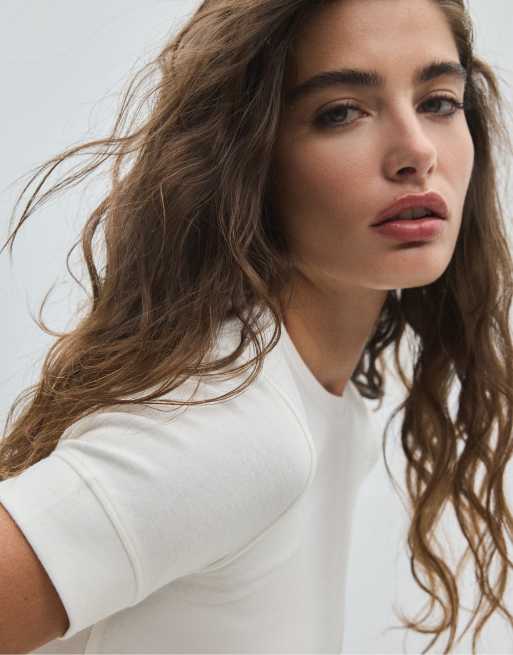 Stradivarius basic T-shirt met korte mouwen in wit, 4 van 5