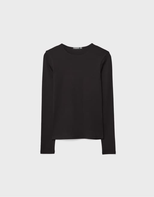 Stradivarius - Basic T-shirt met lange mouwen in zwart, 6 van 7