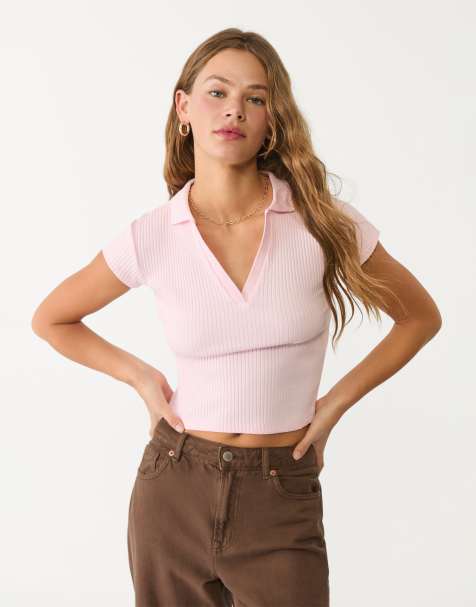 Stradivarius - Basic - T-shirt met polokraagje in roze - view 1