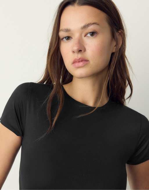 Stradivarius - Basic T-shirt van polyamide in zwart, 3 van 4