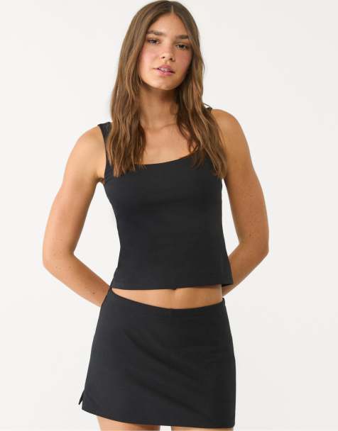 Stradivarius basic top with square neckline in black - view 1