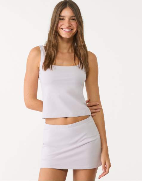 Stradivarius Basic top with square neckline in lilac - view 1