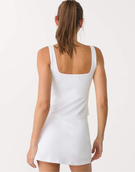 Stradivarius basic topp med fyrkantig halsringning i vitt, 3 av 4