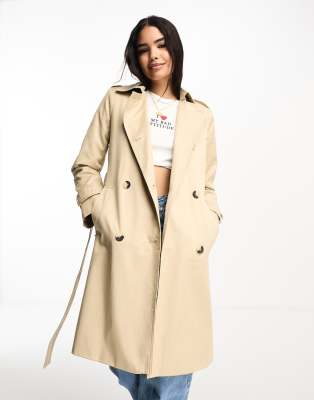 Stradivarius basic trench coat in stone