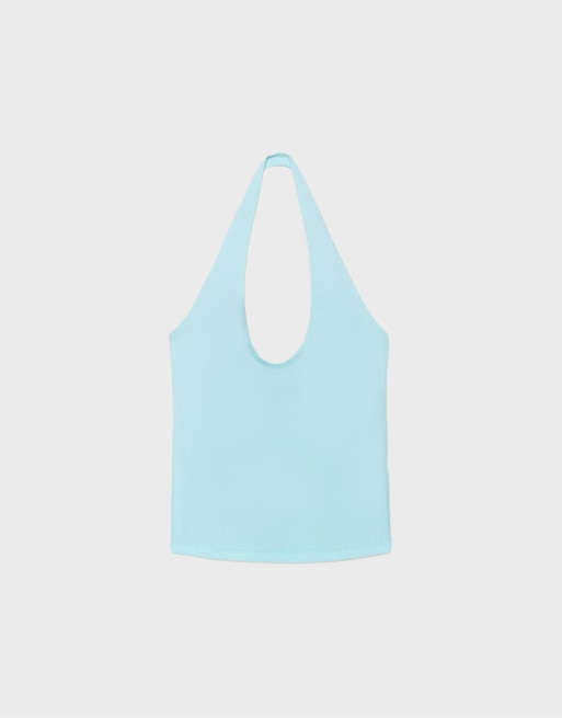 Stradivarius – Basic – Turkos topp med halterneck, 6 av 7