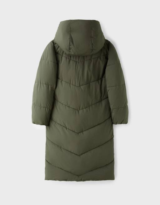Stradivarius Basic vatteret frakke i khaki, 7 af 7