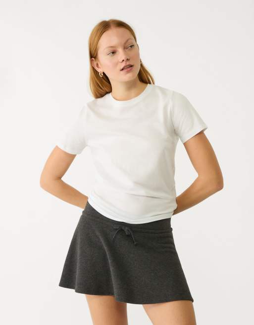 Stradivarius – Basic – Vit t-shirt i regular fit med rund halsringning