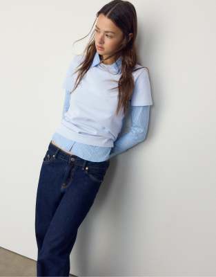 Stradivarius - Basic - Weiches Regular-Fit-T-Shirt in Himmelblau