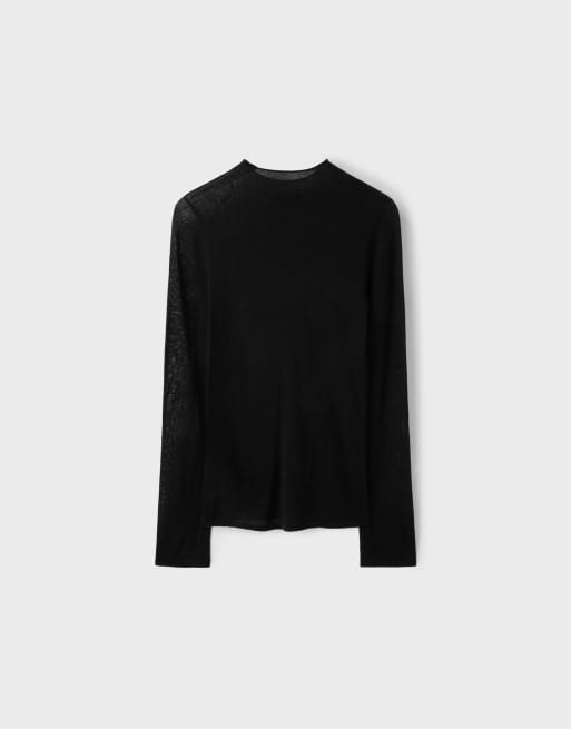 Stradivarius Basic wool and silk funnel-neck jumper in black, 7 of 7