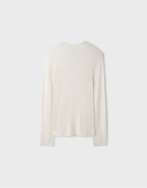Stradivarius Basic wool and silk funnel-neck jumper in vanilla, 7 of 7