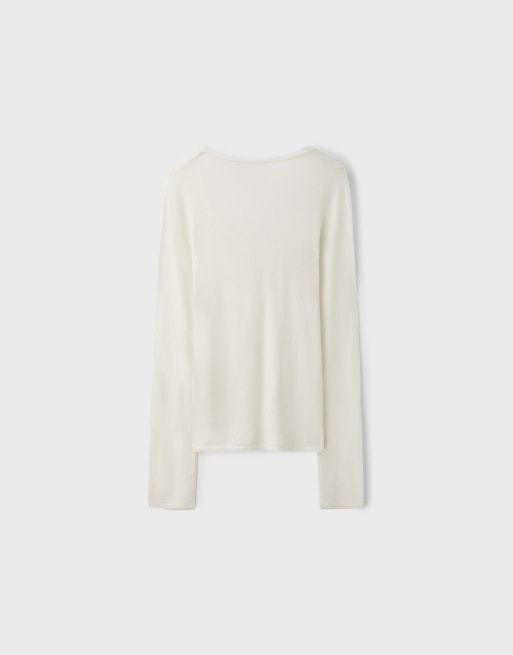 Stradivarius Basic wool and silk round neck jumper in vanilla, 7 of 7