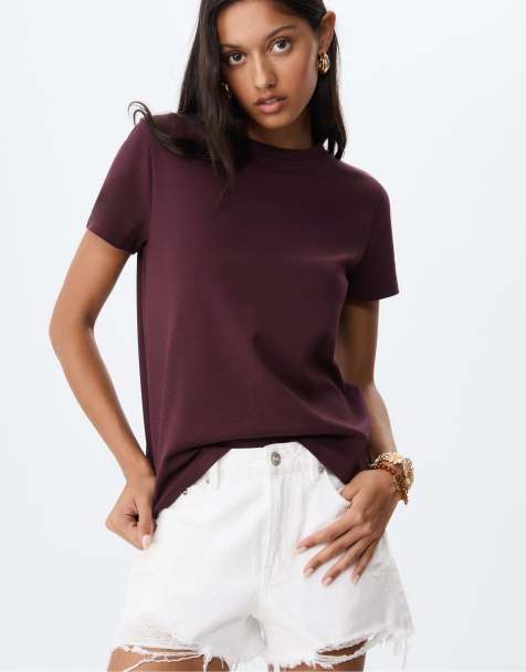 Stradivarius - Basic zacht T-shirt met normale pasvorm in paars - view 1