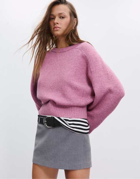 Stradivarius Basic - Zachte gebreide trui in mauve - view 1