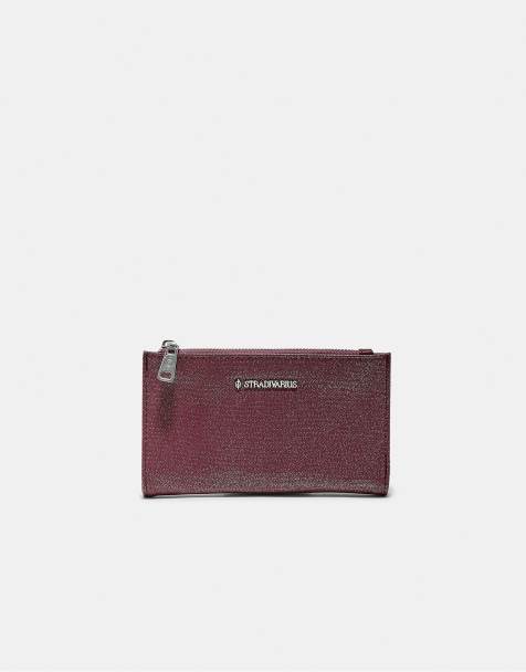 Stradivarius Basic zip-up purse in burgundy - view 1