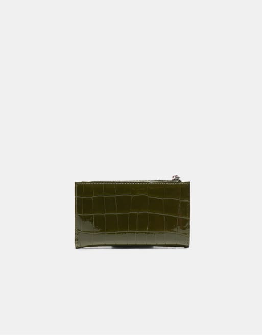 Stradivarius Basic zip-up purse in khaki, 3 of 4