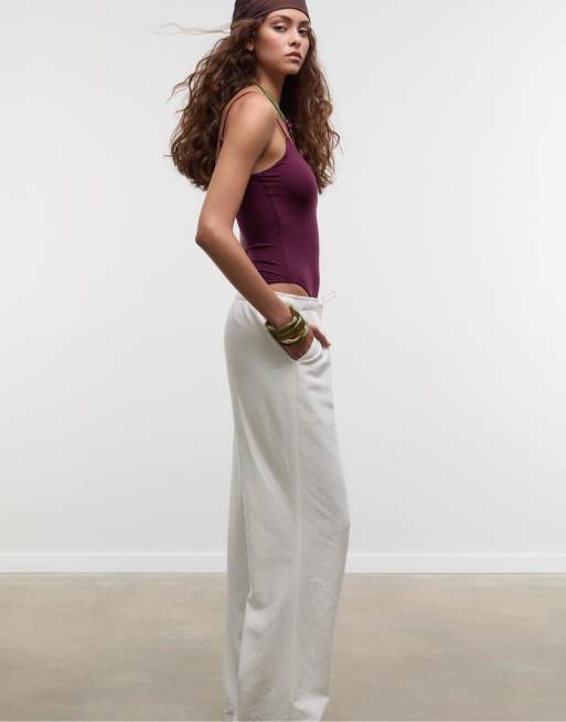 Stradivarius Basics bodysuit with straps in aubergine | ASOS