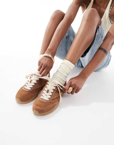Stradivarius - Baskets de course en cuir et daim - Marron - view 1