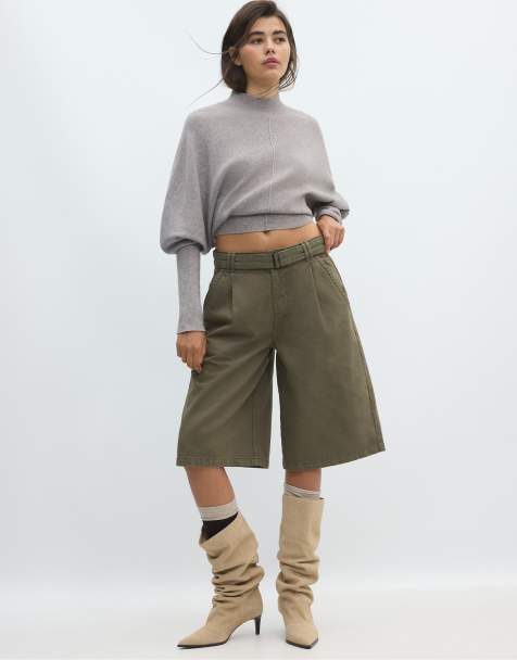 Stradivarius Batwing sleeve mock neck knit sweater in grey - view 1