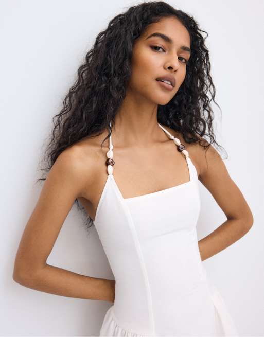 Stradivarius Beaded a-line dress in ecru, 4 of 4