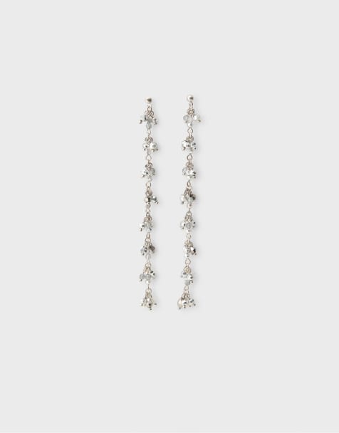 Stradivarius Beaded chain dangle earrings in grey - view 1