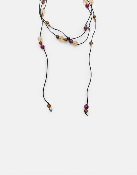 Stradivarius Beaded cord necklace in black - view 1
