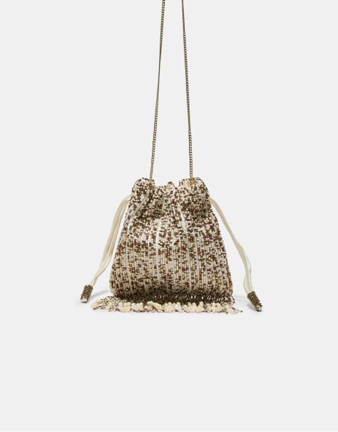 Stradivarius Beaded crossbody bag in ecru - view 1