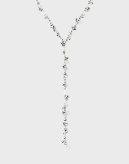 Stradivarius Beaded lariat necklace in grey, 4 of 4