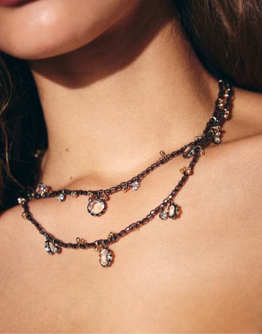 Stradivarius Beaded necklace in grey, 3 of 4