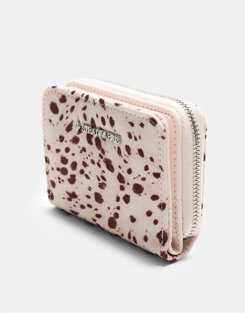 Stradivarius – Bedruckte Geldbörse mit Reißverschluss in Ecru - view 1