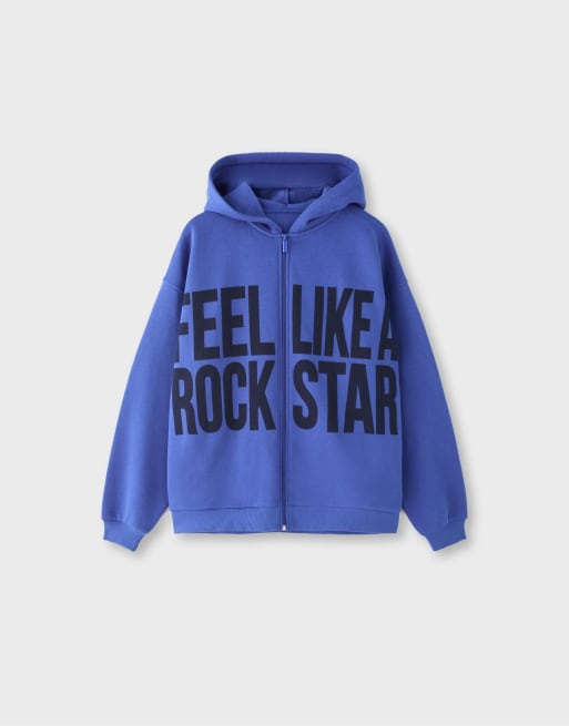 Stradivarius bedrukte oversized hoodiesweater in felblauw, 5 van 6