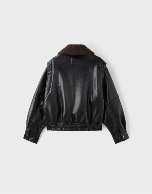 Stradivarius beidseitig tragbare Jacke in Schwarz, 7 von 7