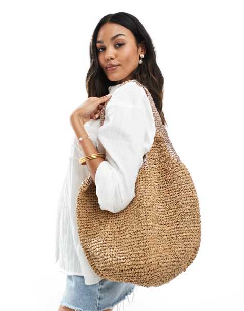 Stradivarius – Beige axelväska i rafiabast - view 1