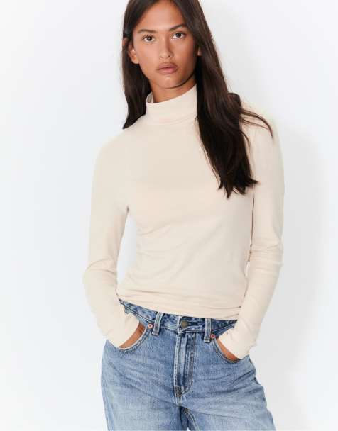 Stradivarius - Beige basis-T-shirt med høj hals - view 1