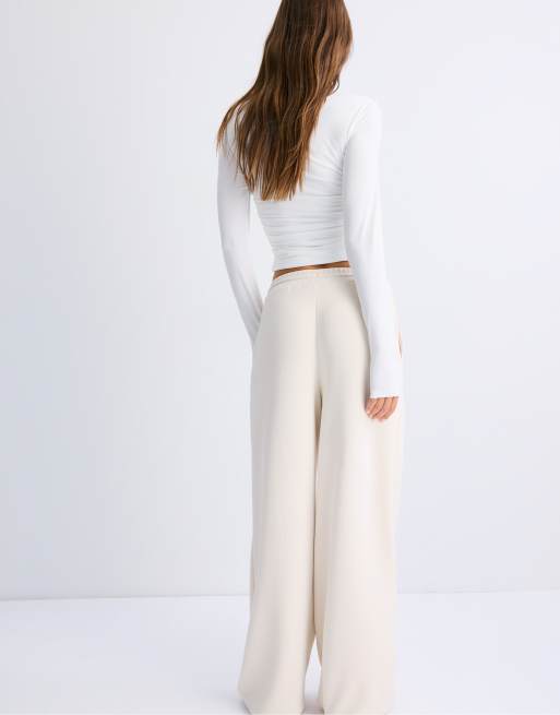 Stradivarius - Beige bløde palazzo-bukser, 3 af 7