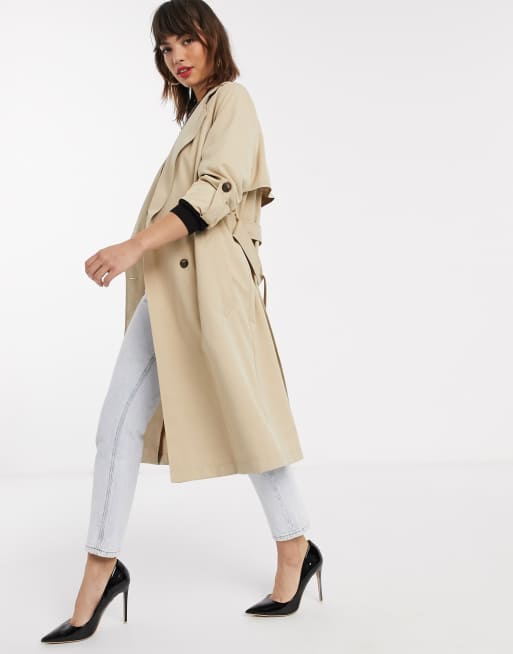 Stradivarius – Beige, böljande trenchcoat i lång modell, 4 av 4