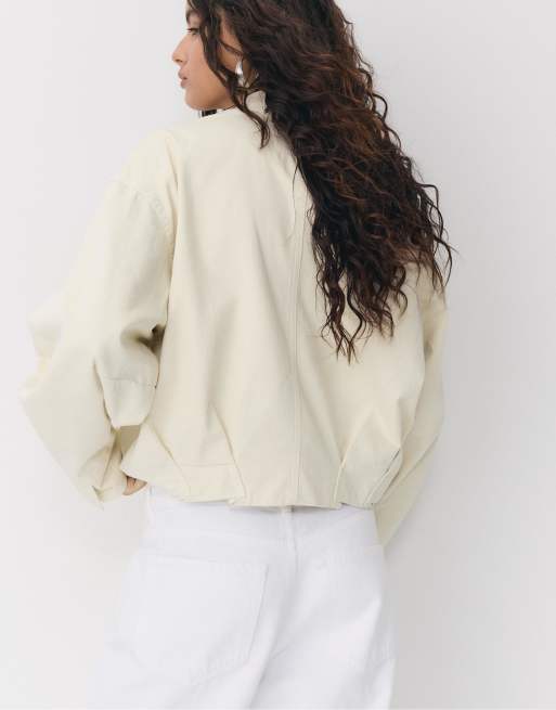Stradivarius - Beige bomber-jakke, 3 af 4