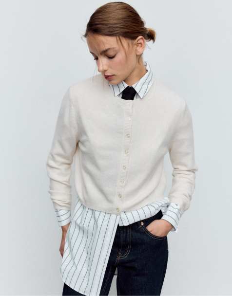 Stradivarius - Beige cardigan med knapper i blød strik - view 1