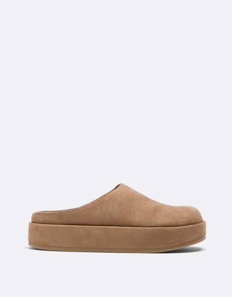 Stradivarius - Beige clogs med lædereffekt og plateausål - view 1