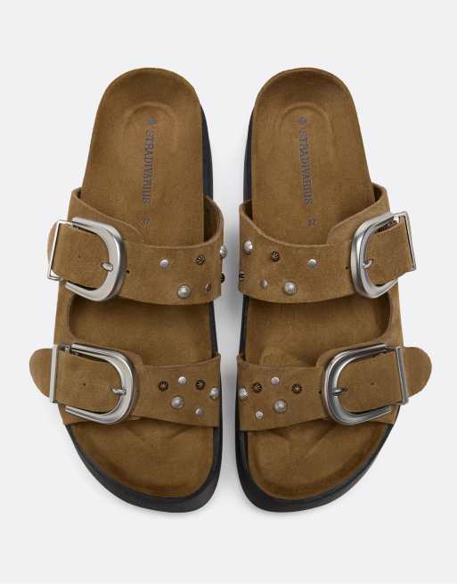 Stradivarius – Beige flatform-sandaler i läder, 2 av 4