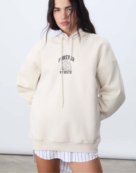 Stradivarius - Beige hættetrøje med grafisk print - view 1