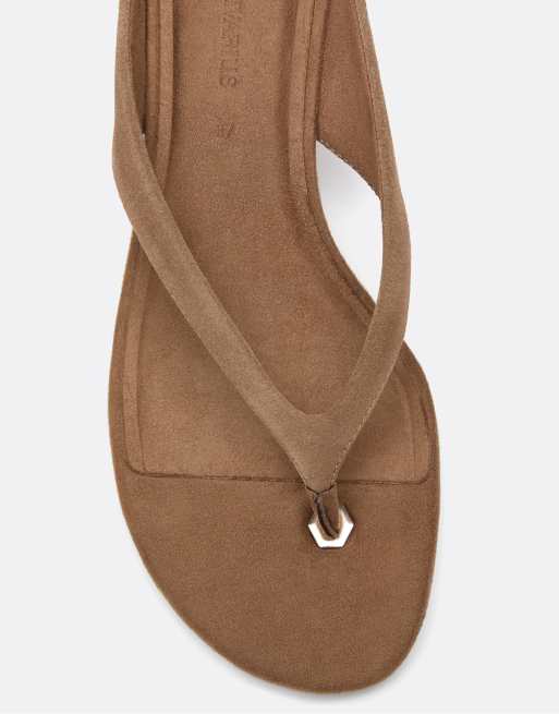 Stradivarius – Beige klacksandaler i läder med tårem, 2 av 4
