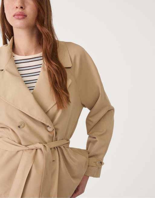 Stradivarius – Beige, kort och vid trenchcoat med skärp, 3 av 4