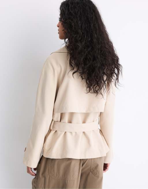 Stradivarius - Beige kort trenchcoat med bælte, 3 af 7