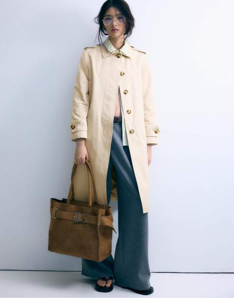 Stradivarius - Beige lang enkeltradet trenchcoat - view 1