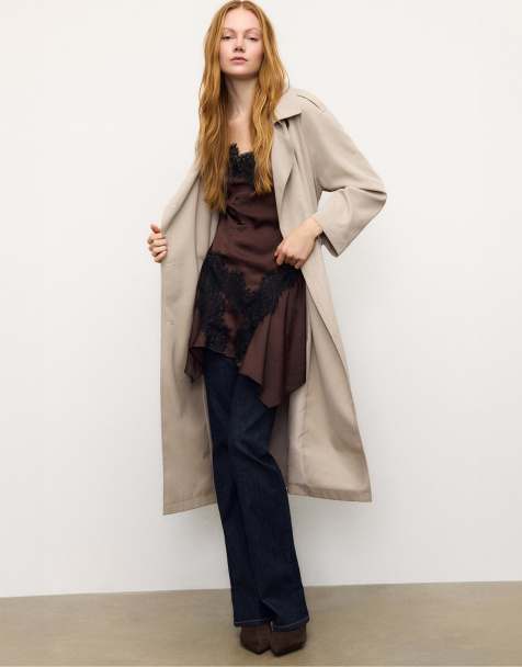 Stradivarius - Beige lang flagrende trenchcoat - view 1