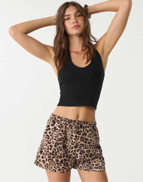 Stradivarius – Beige, leopardmönstrade shorts med ledig passform och elastisk midja - view 1